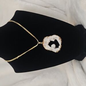 Natural White Geode Slice Pendant Necklace